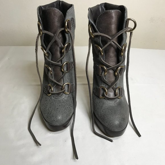 Tory Burch Lawson Platform Stiletto Crackle Suede Lace Up Tie Ankle Boot Sz 8 - Picture 16 of 16